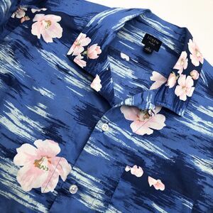 J Crew Flex Hawaiian Button Up Shirt Blue Pink Floral Mens Size Medium